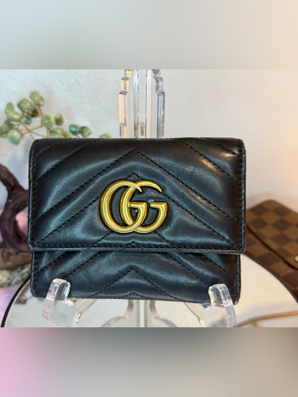 Gucci Gg Marmont Black Matelass Leather Compact Trifold Wallet Italy